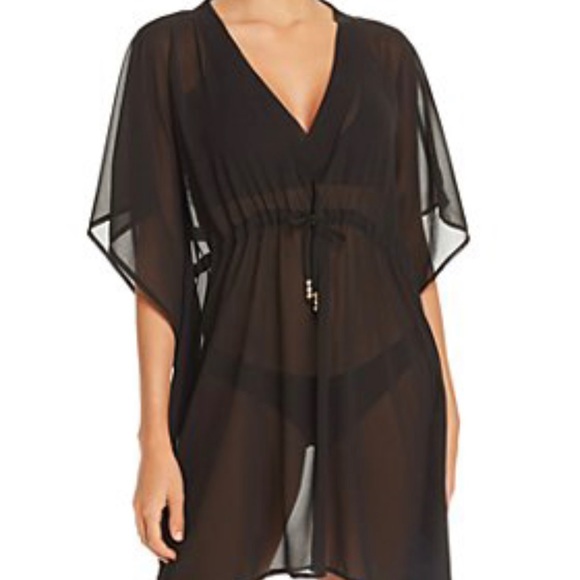 Echo sheer black drawstring waist swim cover-up